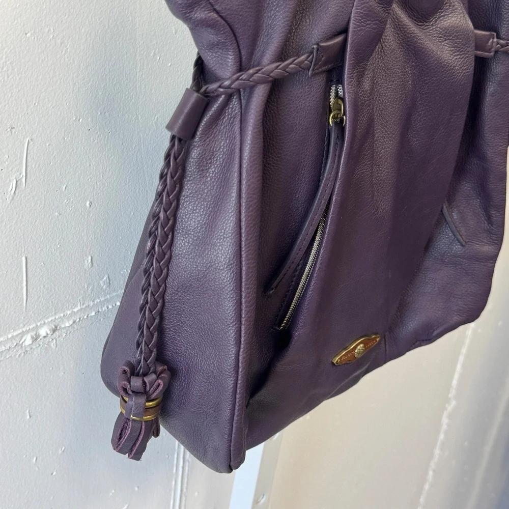 Elliott Lucca Sintra Purple Leather Hobo Bag Braided Tassel Large Tote Purple